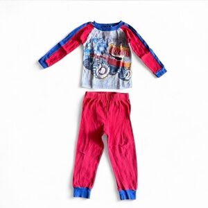 Up-Late Monster Truck 2pc Pajama Set Cotton Red Blue Size 4